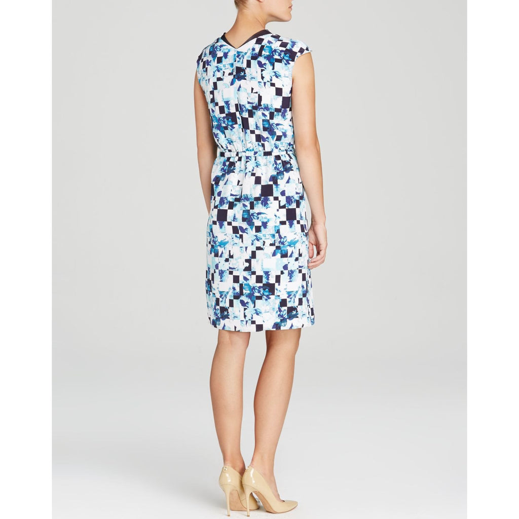 MAGASCHONI Silk dress 0 XS Summer floral blues navy $368 career V-neck-Dresses-Magaschoni-0-Blues/white-Jenifers Designer Closet
