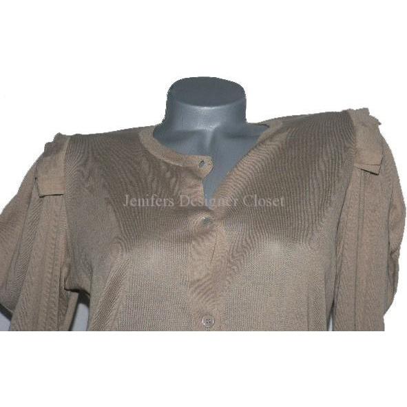 MARNI summer sweater lightweight 44 cotton cardigan ruffle shoulders tan L/S-Sweaters-Marni-44-Tan-Jenifers Designer Closet