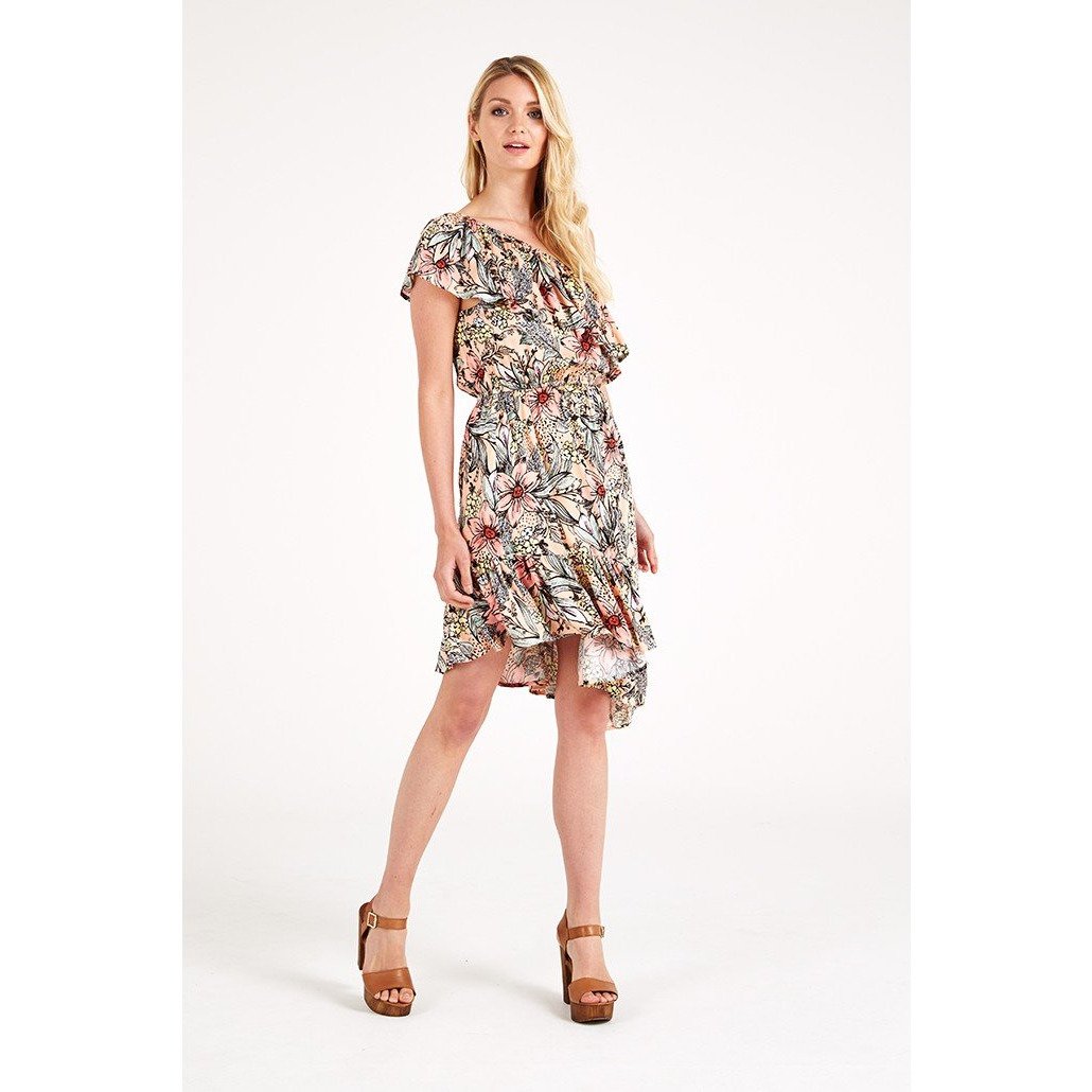 MINKPINK XS ruffled dress one-shoulder off-shoulder wattle wonder-Dresses-Minkpink-XS-Multi-Jenifers Designer Closet