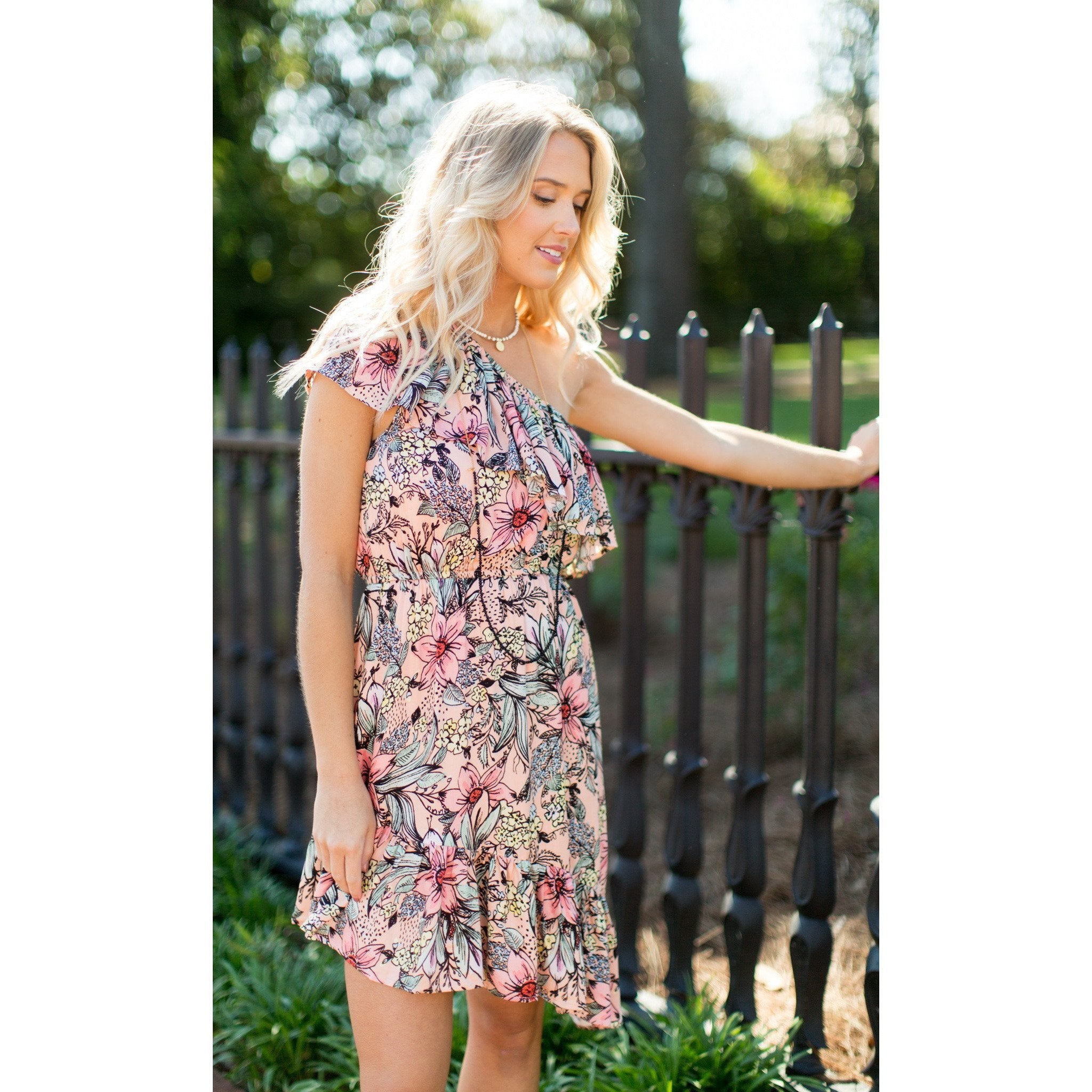 MINKPINK XS ruffled dress one-shoulder off-shoulder wattle wonder-Dresses-Minkpink-XS-Multi-Jenifers Designer Closet