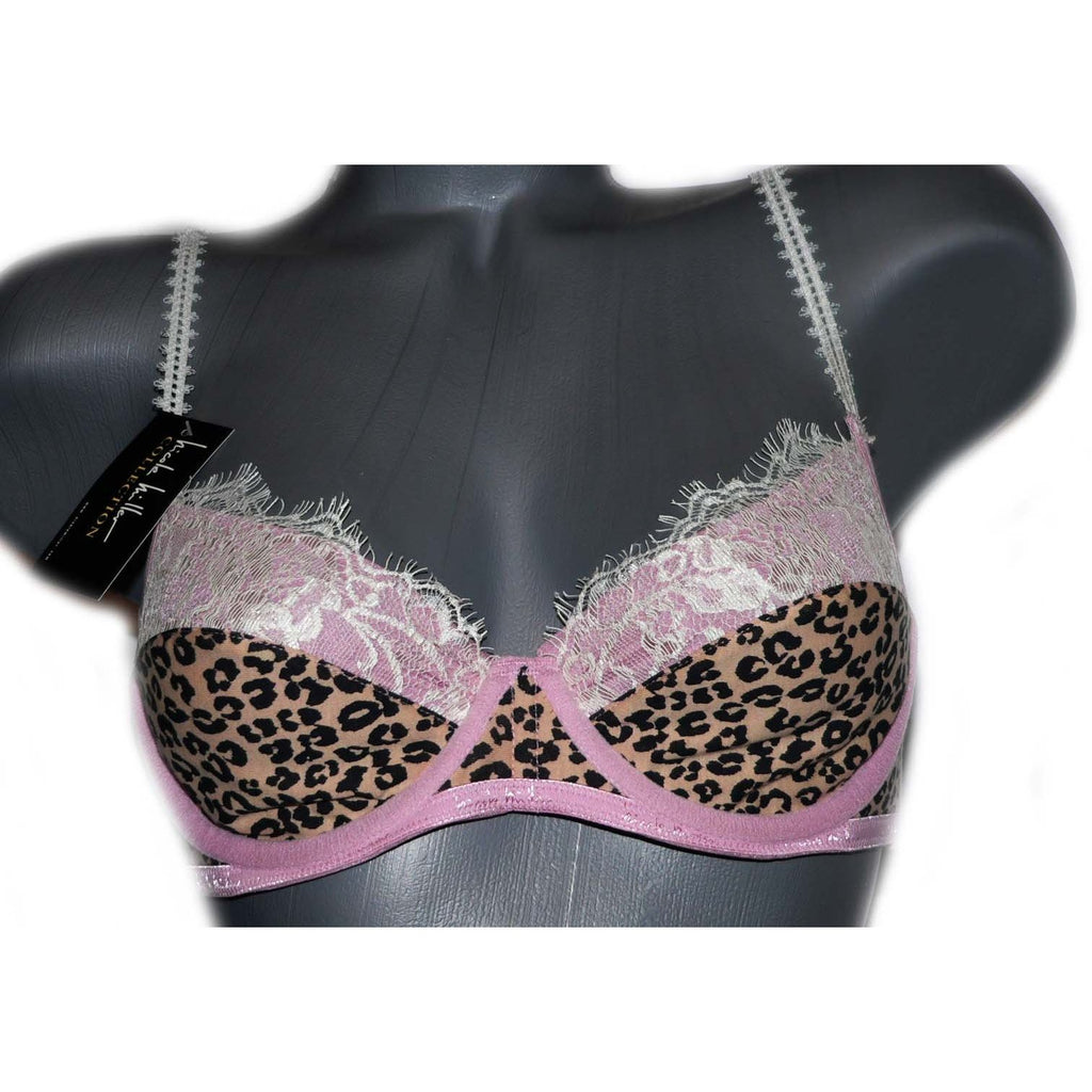 NICOLE MILLER Bra pink leopard 36C designer pink leopard