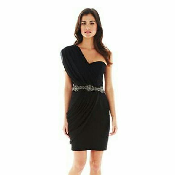 PEARL by Marchesa dress 6 formal cocktail prom homecoming one shoulder black-Dress/Formal-Pearl by Marchesa-6-Black/silver-Jenifers Designer Closet