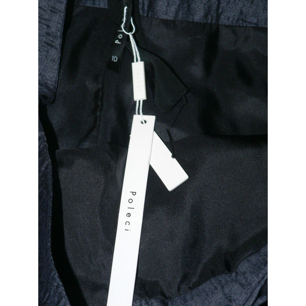 POLECI high-end designer skirt with wide bow at waist 10 black sheen career-Skirts-Poleci-10-Black-Jenifers Designer Closet