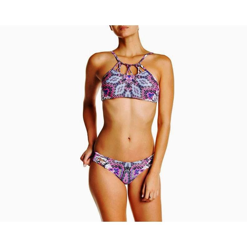 RED CARTER South Beach L designer swimsuit bikini rose $177 hi-neck strappy-Clothing, Shoes & Accessories:Women's Clothing:Swimwear-RED CARTER-Large-Multi-Jenifers Designer Closet