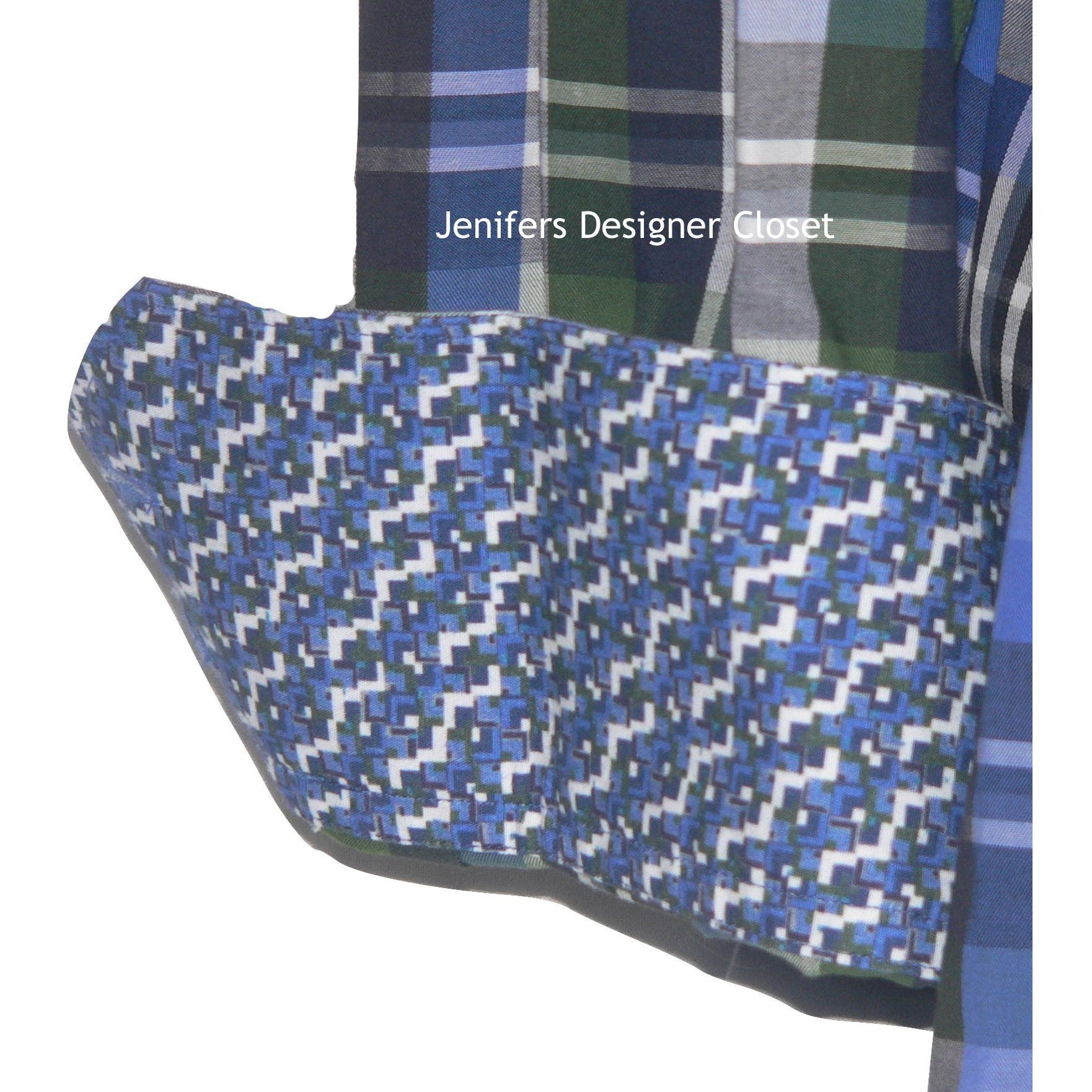 ROBERT GRAHAM shirt blue green white plaid /contrast cuffs men's-Robert Graham-Jenifers Designer Closet