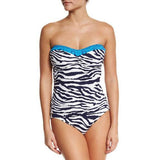 TOMMY BAHAMA 6 Zebra bandeau Swimsuit strapless blue 1 piece-Swimwear-Tommy Bahama-6-Blue-Jenifers Designer Closet