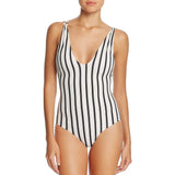 TORI PRAVER Elena M 1 Piece Swimsuit Sunday Stripe cheeky bottom maillot-Swimwear-Tori Praver-Medium-Black/white-Jenifers Designer Closet