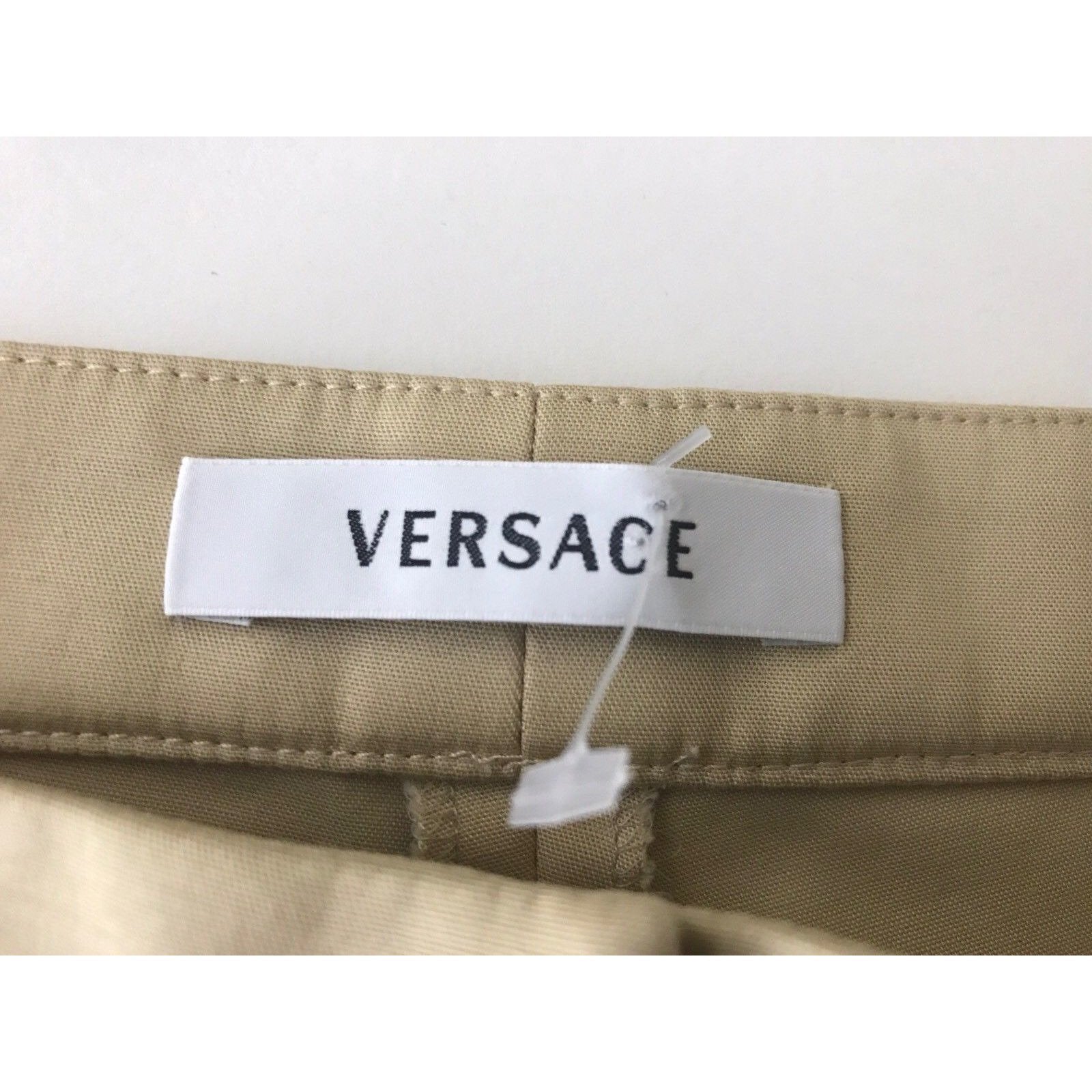 VERSACE 42 6 pants slacks trousers cropped capris tan Italy couture ankle-Pants-Versace-42/6-Tan-Jenifers Designer Closet