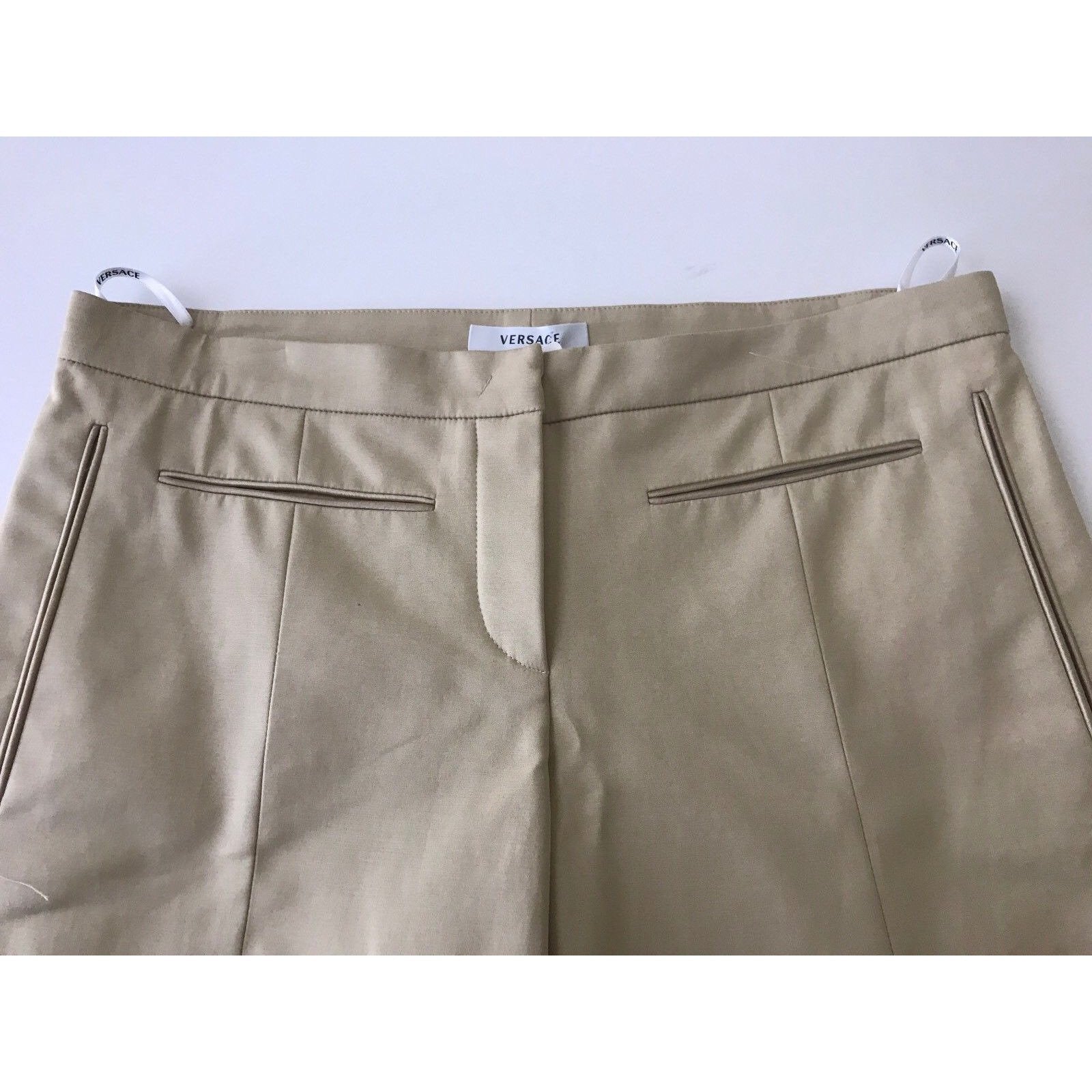 VERSACE 42 6 pants slacks trousers cropped capris tan Italy couture ankle-Pants-Versace-42/6-Tan-Jenifers Designer Closet
